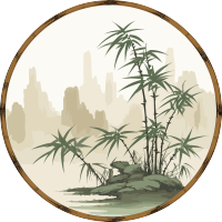 中国画风格插画：竹林山水