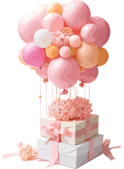 粉色气球装饰生日礼盒
