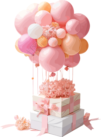 粉色气球装饰生日礼盒