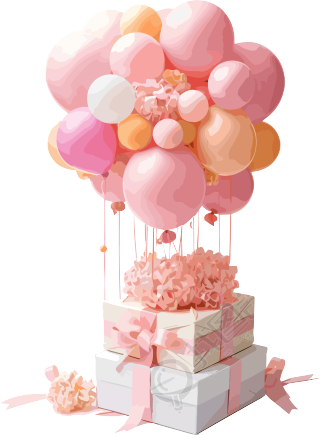 粉色气球装饰生日礼盒