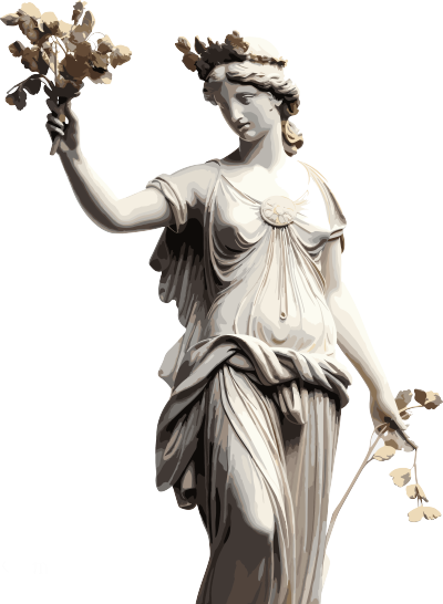 希腊古代女神雅典娜手持鲜花白色背景素材