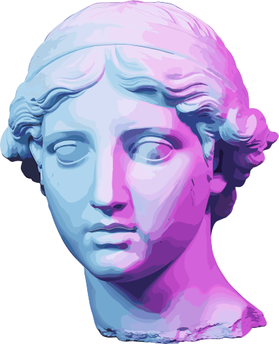紫蓝色灯光下的艺术人头雕塑素材