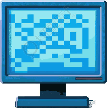 蓝色背景上的像素化计算机显示器图像素材