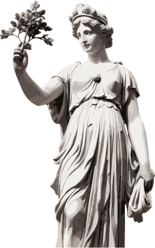 古希腊女神雅典娜手持鲜花PNG插画