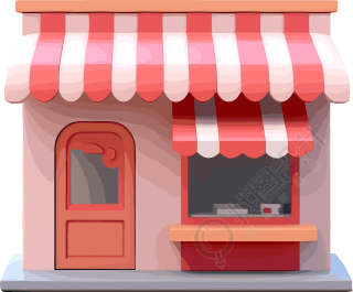 创意色块小店铺带雨棚的3D渲染元素
