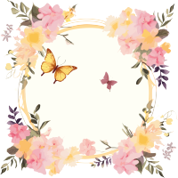 可商用花束与蝴蝶框架手绘插画