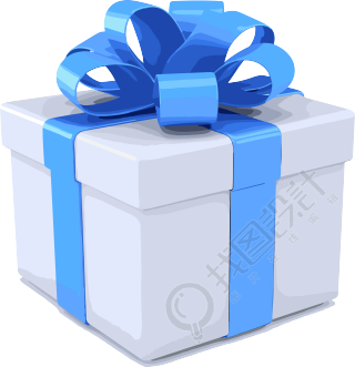 创意设计白色礼盒蓝色丝带PNG元素