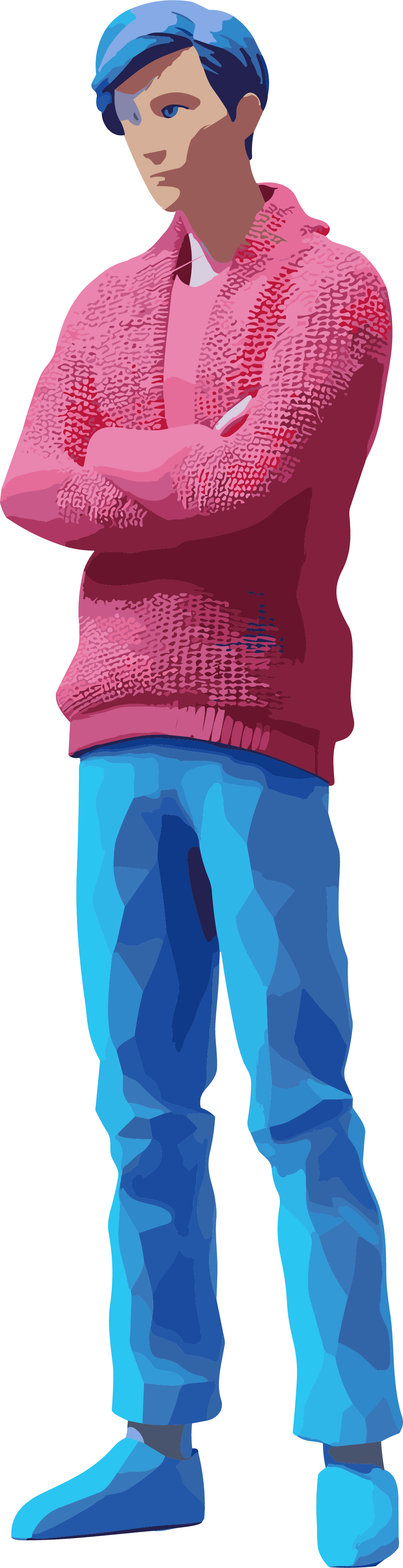 深粉与天蓝色款式的人物穿着毛衣的3D模型素材