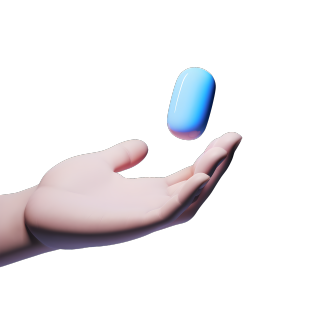 蓝色背景上的手和蓝色药丸的3D渲染素材