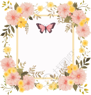 唯美的花卉蝴蝶框架PNG素材