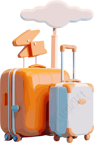 梦幻风格的行李箱手提箱3D插画