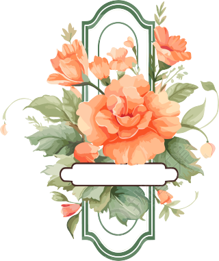 透明背景复古水彩花卉标签PNG插画