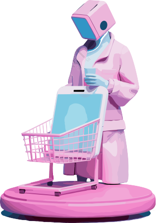 科技朋克风格智能手机和购物篮粉蓝色图形素材