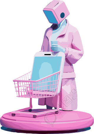 科技朋克风格智能手机和购物篮粉蓝色图形素材