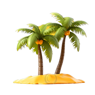 两棵棕榈树坐落在黄色岛上PNG素材