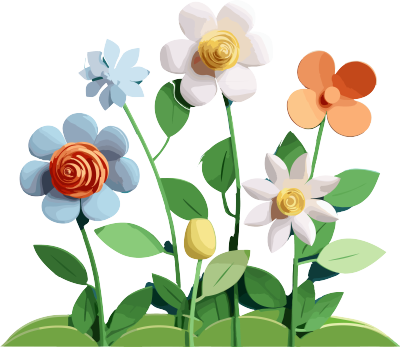 多朵花与绿叶白色背景3D素材