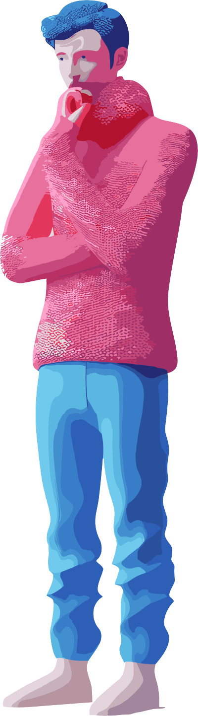 深粉与天蓝色款式的人物穿着毛衣的3D模型元素