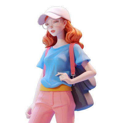 8K 3D风格女孩背包插画元素