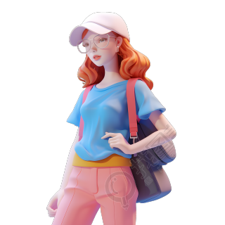 8K 3D风格女孩背包插画元素
