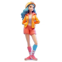 3D 渲染的彩色块风格女性角色元素