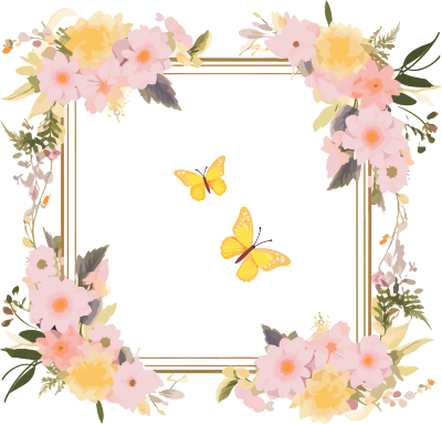 小清新粉色黄色花卉和蝴蝶框架素材