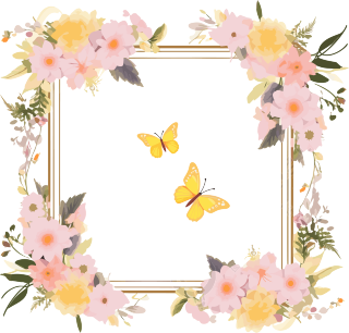 小清新粉色黄色花卉和蝴蝶框架素材