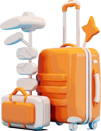 轻巧橙白色行李箱和手提箱3D插画PNG