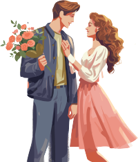 插画设计浪漫情侣送花