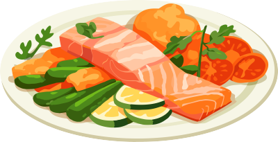 动态GIF白底盘上的三文鱼和蔬菜素材