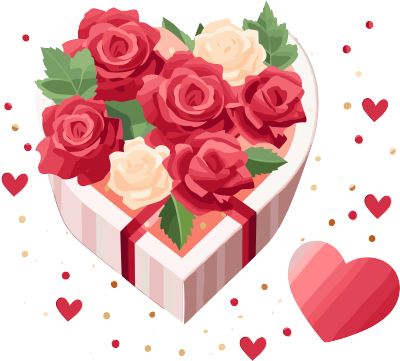 情人节心形玫瑰花礼盒白底图素材