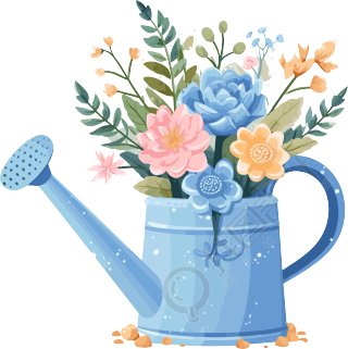 浅海蓝色花朵洒水壶元素