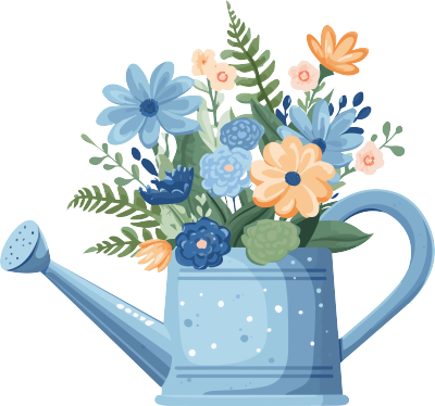 浅蓝色花朵洒水壶插图素材