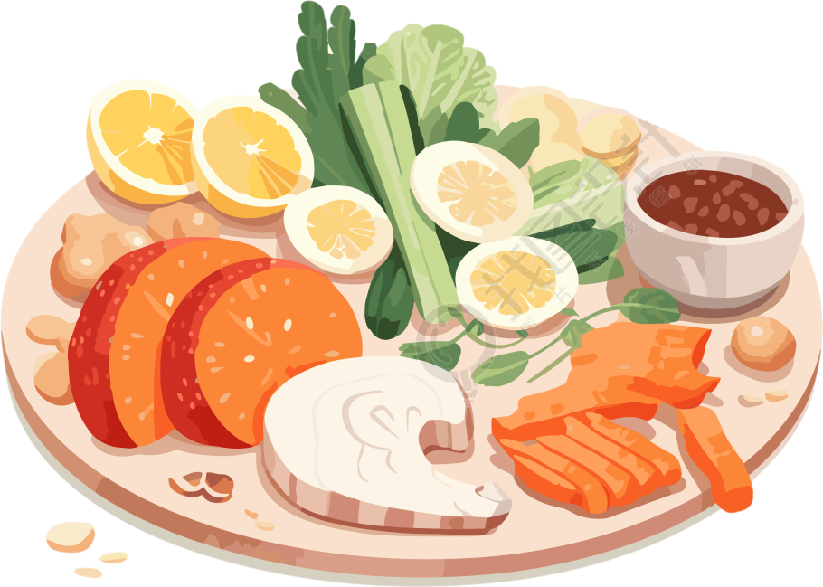 动态插画设计，清新白橙色调的食物和健康菜肴素材