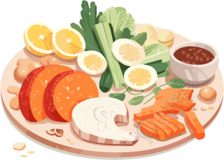 动态插画设计，清新白橙色调的食物和健康菜肴素材
