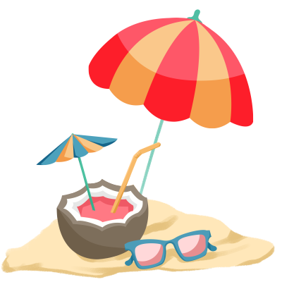 夏日海边度假遮阳伞冰凉椰子水插画素材