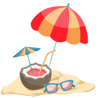 夏日海边度假遮阳伞冰凉椰子水插画素材