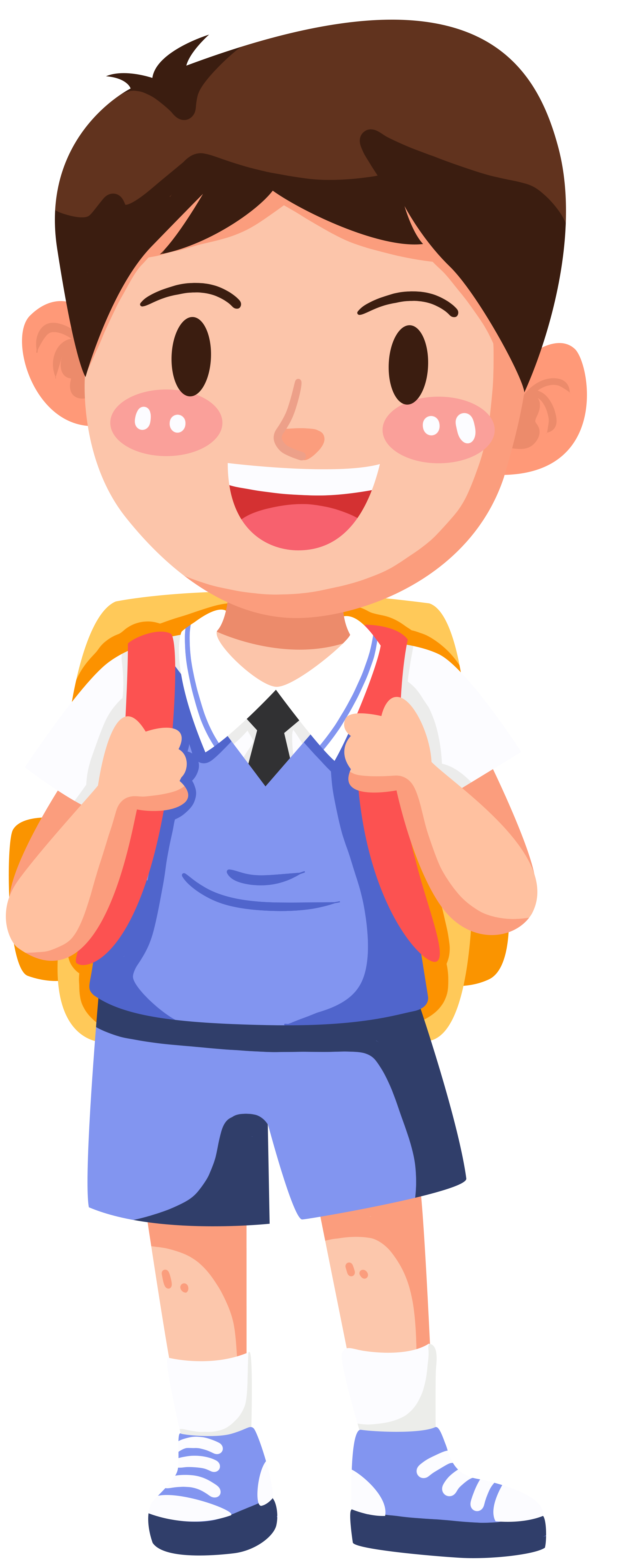 背着书包开心上学的学生手绘商用插画