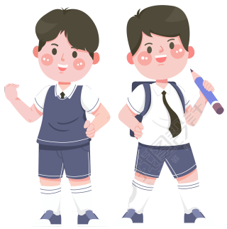 手绘开学季穿着校服的男同学插画