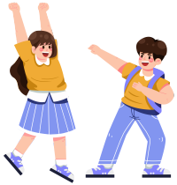 多巴胺色系男女学生开心上学PNG素材
