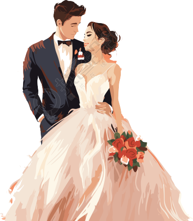 婚礼新娘和新郎矢量插画