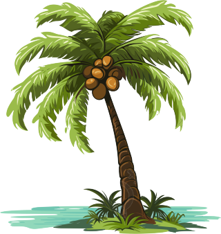 向量插画：带透明白色背景的椰子树元素