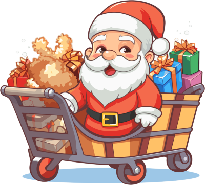 圣诞老人拉着装满礼物的马车插画