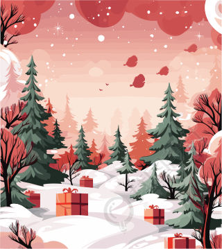 粉色平面插画圣诞节卡片元素