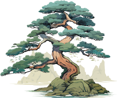 中式松树瓷器插画