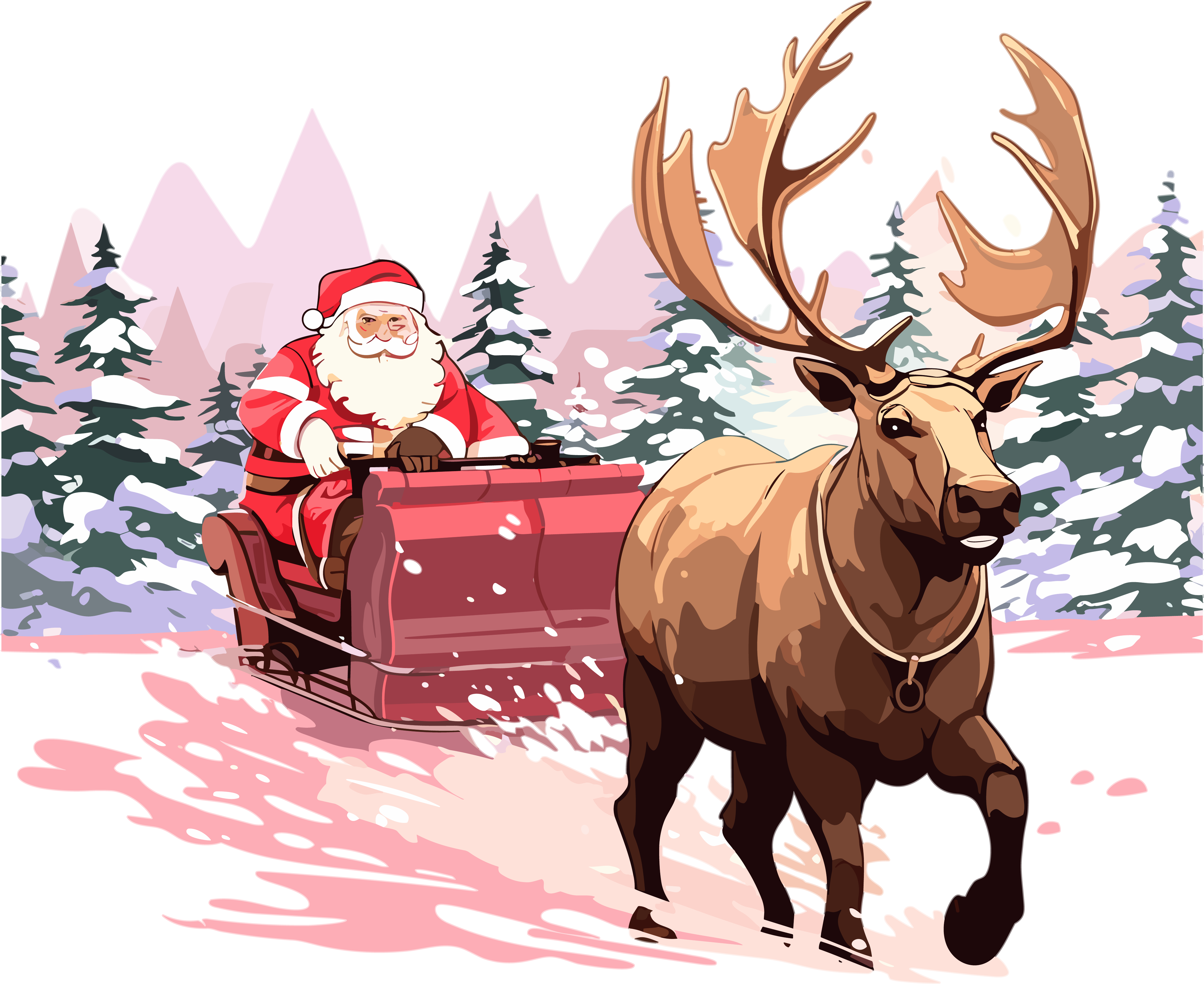 卡通手绘原创厚涂圣诞节老人与小鹿插画PNG图片素材-编号32469055-图行天下