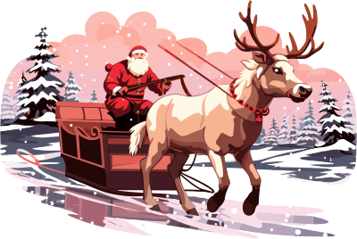 可商用透明背景的圣诞节鹿拉雪橇插画设计
