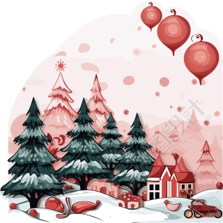 粉色透明背景的平面插画圣诞节卡片元素