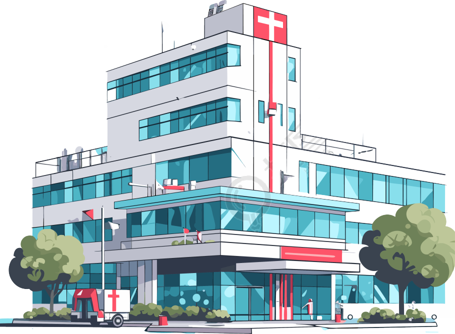 透明背景的医院插画设计元素