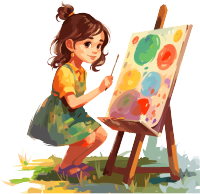 小女孩绘画彩色插画设计元素