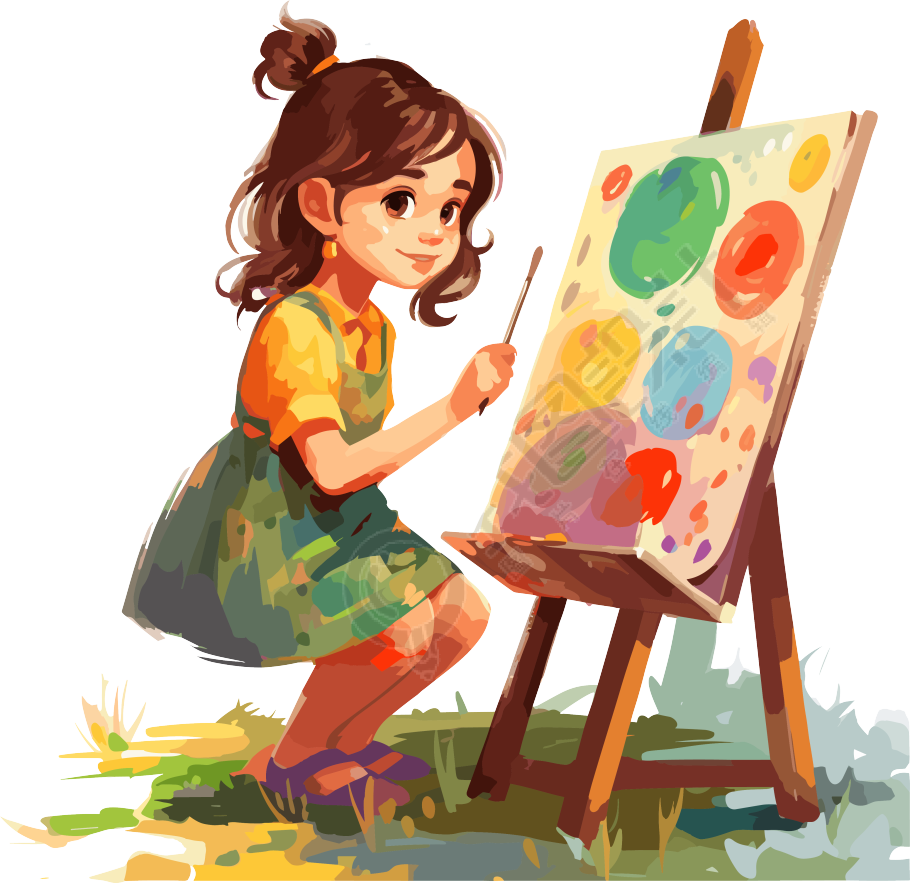 小女孩绘画彩色插画设计元素
